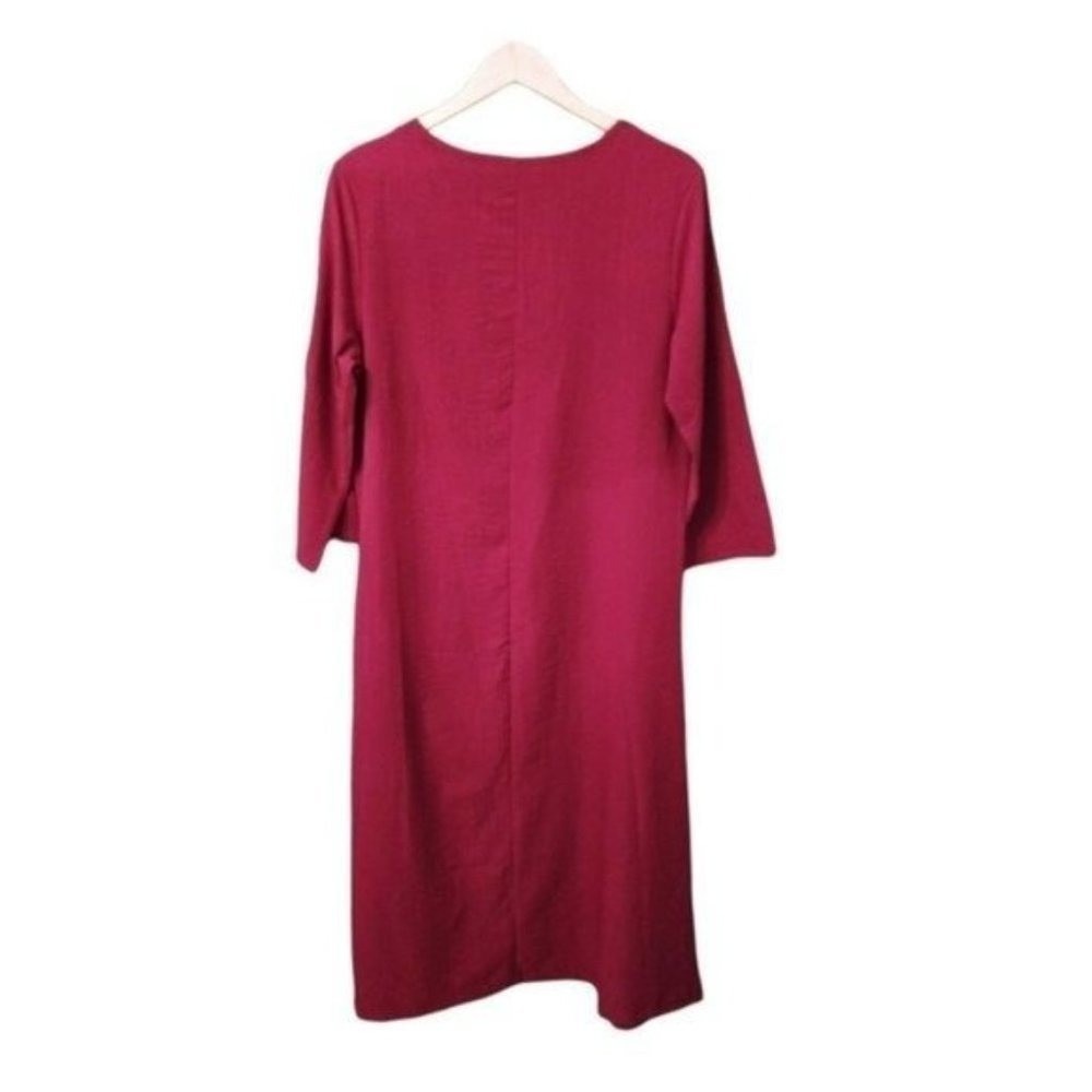 Womens Long Sleeve Maxi Dress Geometric Print Side Panel Buttons Burgundy - Picture 8 of 11